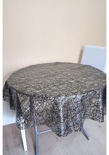Üstü Şeffaf Muşamba Kaplama Dantel Görünüm Yuvarlak Masa Örtüsü -137 Cm Çap -siyah Renk-hsr Siyah