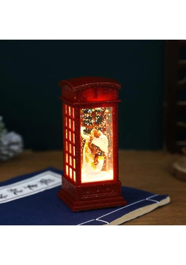 Yaozixa Masaüstü Noel Ağaçlı Telefon Kabini Işıklı Fener, Su İçeren Dekoratif Senaryo, Zf-076au Pil Dahil Değil