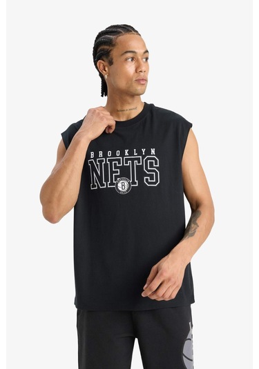 Defacto Pamuk Defactofit Nba Brooklyn Nets Oversize Geniş Kalıp Bisiklet Yaka Atlet E7284ax25aubk81 SIYAH