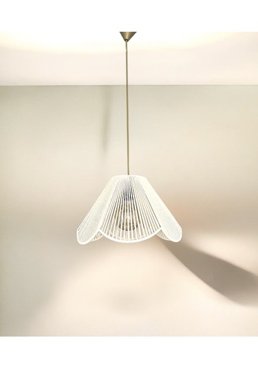 Makrome El Yapımı Bohem Çiçek Şekilli Rustik Avize Krem