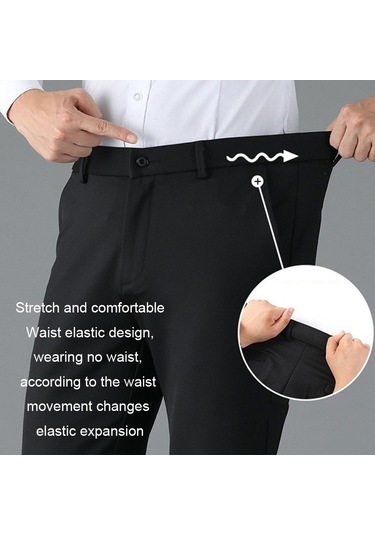 Sones Erkek Yaz İnce Günlük Pantolon Takım Pantolon Bol Düz Streç Soğuk İpek Pantolon Siyah