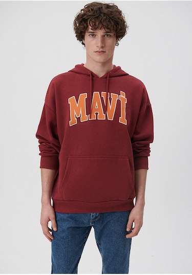 Mavi - Mavi Logo Baskılı Bordo Kapüşonlu Sweatshirt 067149-85493 Bordo