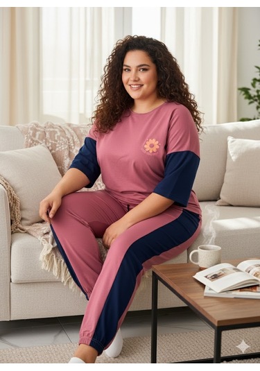 Kadın Pembe Büyük Beden Eşofman Takımı Pembe