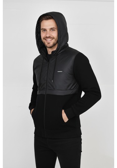 Dynamo Erkek Kapitone Modelli 3 İplik Kapüşonlu Sweatshirt Bgl-st04865 Siyah