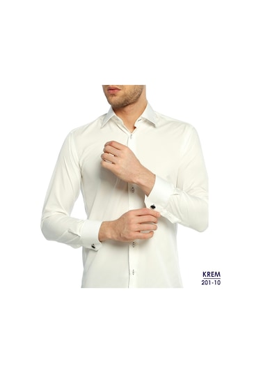 19 Renk * Micro Kumaş Kol Düğmeli Slim Fit Düz Renk Erkek Gömlek Beyaz