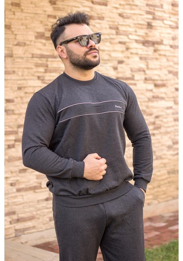 Antrasit Normal - Battal Büyük Beden Kalın Sweat Erkek Eşofman Takımı 21eestbakt Antrasit