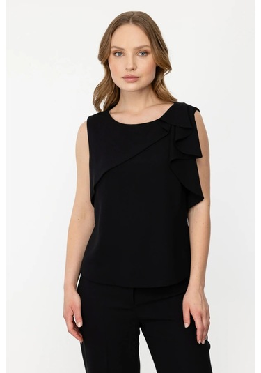 Ekol Kadın Önü Fırfırlı Bluz 1210 Siyah