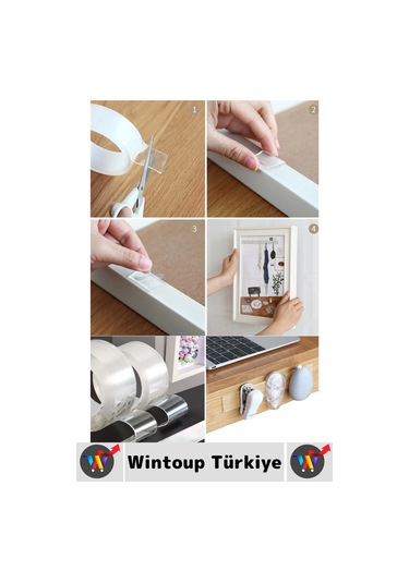 Ultra Güçlü Esnek Kesilebilir Kolay Kullanım Estetik Çift Taraflı Nano Şeffaf Bant 3 Cmx2 Metre 4 Ad