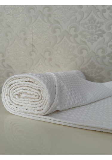 Premium %100 Pamuk Çift Kişilik Yazlık Pike, Yatak Örtüsü,terletmez Kumaş Beyaz Renk 240x200cm Beyaz