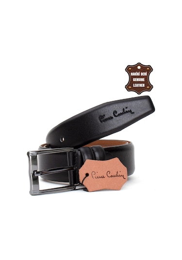 Pierre Cardin Pc351 Erkek 3,5 Cm Hakiki Deri Kemer Siyah-siyah Siyah