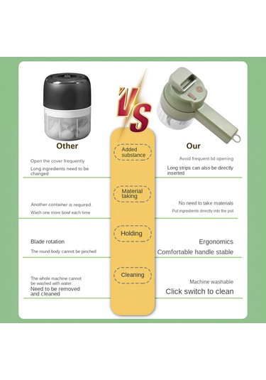 Sebze Doğrayıcı 4'ü 1 Arada El Elektrikli Gıda Doğrayıcı Yeşil Yeşil