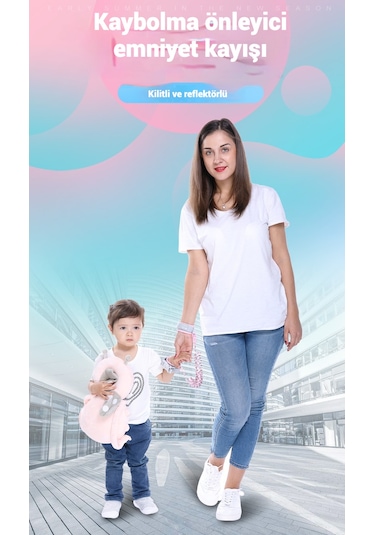 Babyplay Çocuklar İçin Kaybolma Önleyici Bileklik 2 Metre- Reflektörlü, Anahtarlıklı, Sağlam, Güvenli Tasarım Pembe