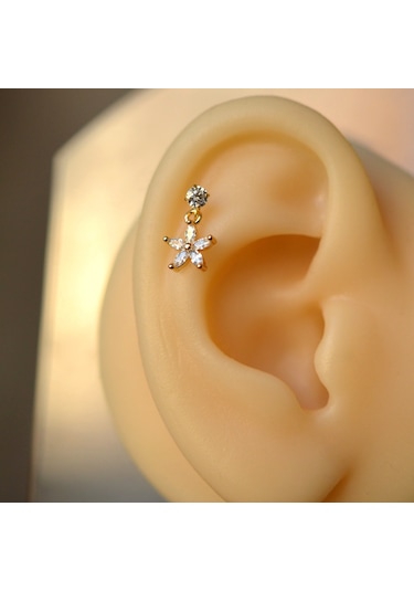 Heppii Cerrahi Çelik Çiçek Sallantılı Piercing Helix Kıkırdak Gold Renk Altın