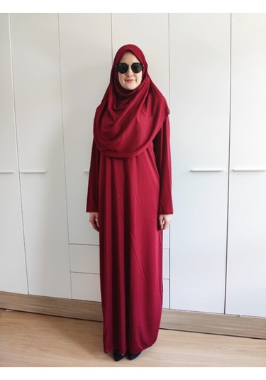 Tek Parça Namaz Elbisesi Bordo Bordo