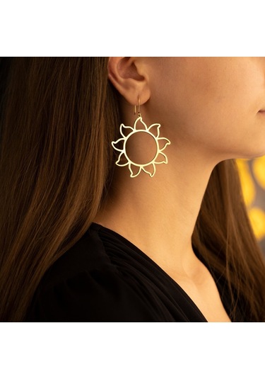 Dkmn Gümüş Güneş Sembolü Gümüş Küpe, 925 Ayar Kadın Gümüş Küpe