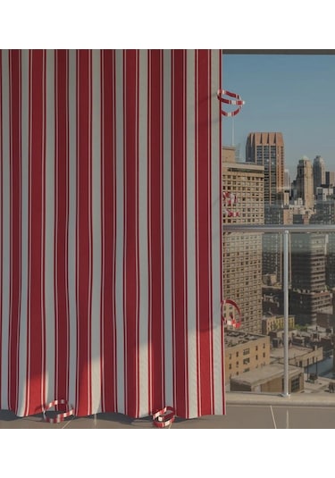 Gencer Home Balkon Perdesi Bağcıklı Ölçü Seçenekli Kırmızı Beyaz Çizgili Kırmızı