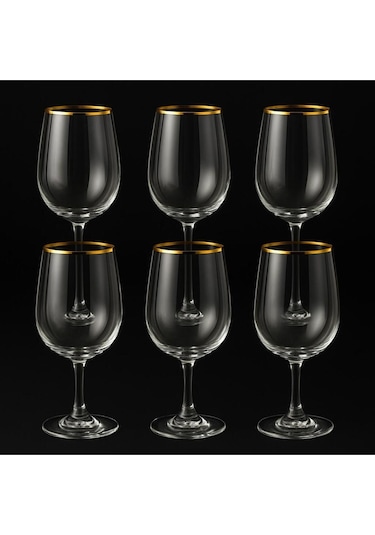 Kristal Ayaklı Bardak Altın Yaldızlı 350 Ml 6 Adet Şeffaf