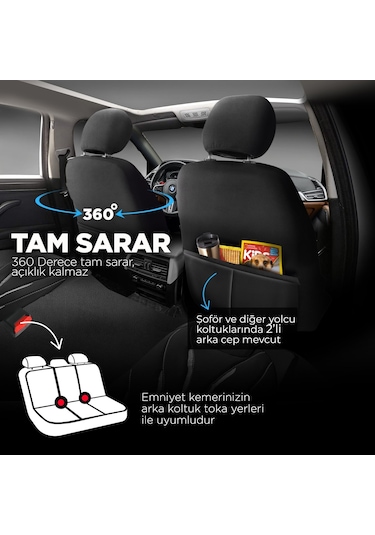 Panda Pars Serisi Deri Oto Koltuk Kılıfı - Siyah - Gri