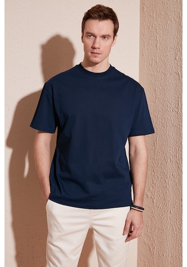 Buratti Pamuklu Relaxed Fit Sıfır Yaka Erkek T Shirt 5905446 Indigo