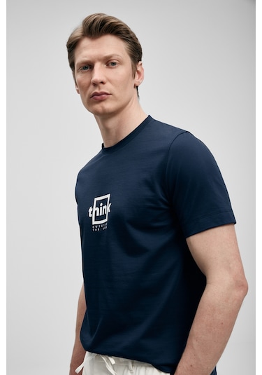 Lufian Thınk Modern Grafik T- Shirt Lacivert Lacivert 111020310100200 Lacivert