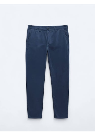 Koyu Mavi Dokuma Regular Fit Casual Pamuk Karışımlı Pantolon Koyu Mavi