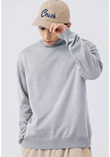 Erkek Kışlık Kazak Balıkçı Yaka Düz Renk Kalın Bol Kazak Gri