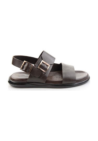 Bambi Kahve Hakiki Deri Erkek Sandalet E05557259703