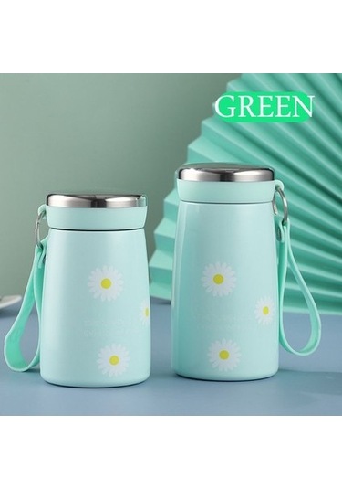 Shun Sevimli Papatya Desenli Paslanmaz Çelik Termos Bardak Dzcp-1 - Taşınabilir Mini Su Şişesi Yeşil Yeşil