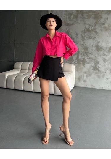 Poplin Crop Gömlek Fuşya S3060 Fuşya