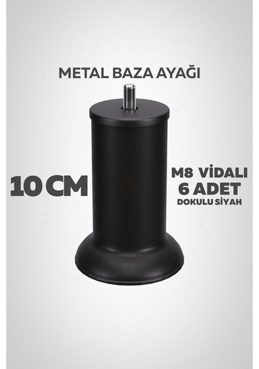Baza Ayağı 10 Cm M8 Vidalı 6 Lı Set Metal Siyah Yatak Mobilya Ayağı İnce Vida Siyah M8 10 Cm