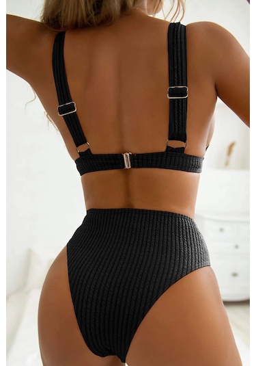 Angelsin Özel Kumaş Bikini Üstü Siyah