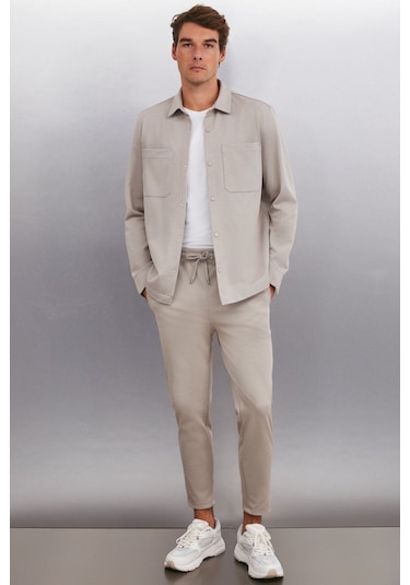 DERIAN Erkek Comfort Fit 2 Cepli Çıt Çıt Düğmeli Vizon Gömlek