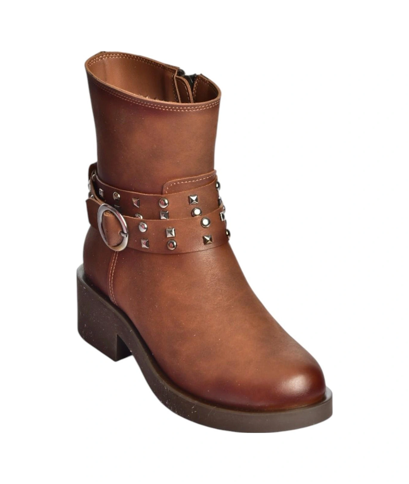 Fox Shoes V674121209 Taba Alçak Topuklu Fermuarlı Kadın Bot Taba-Suni Deri
