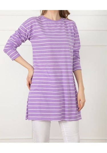 Sevgi Butik Elfida Çizgili Tunik Lila