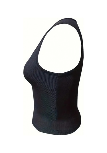 Tua Moda Kadın Kolsuz V Yakalı Kaşkorse Bluz Siyah