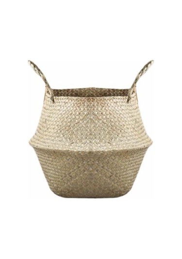 Lebihmurah 4488 Sepet Rattan Katlanır Hasır Saplı Yuvarlak Doğal Deniz Çimi Bitki Depolama Ahşap Podazz