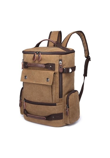C-active Büyük Boy Erkek Sırt Çantası Kanvas Kumaş 1258 07 Açık Kahve Kahverengi