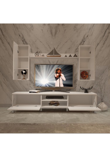 Decoraktiv Eko 7 Slm Dvd Krom Ayaklı Tv Ünitesi Tv Sehpası Beyaz