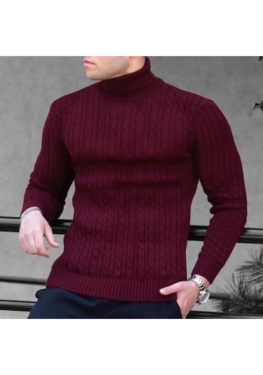 Yeni Erkek Yüksek Boyun Kazak Düz Renk Kazak Örme Sıcak Rahat Balıkçı Yaka Eşofman Yün Erkek Kış Açık Üstleri Beyaz