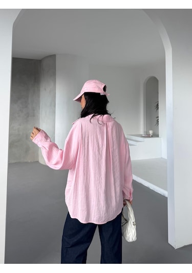 Arv Moda New Season Modal Oversize Gömlek Standart / Oversize Gömlek Pembe
