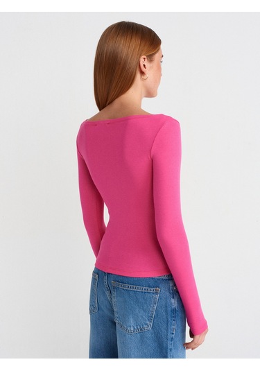 Dilvin 31332 Kayık Yaka Uzun Kollu Top- Fuşya FUŞYA