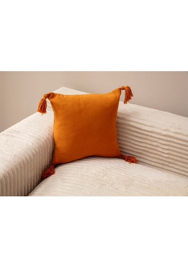 Swita Home Tekli Dekoratif Püsküllü Kırlent Kılıfı Hardal