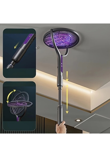 Boatshop1 2 İn 1 Elektrikli Sivrisinek Racket Yükseltilmiş Versiyon Teleskopik Çubuk 180 Derece Döner Baş Şarj Edilebilir 1200mah