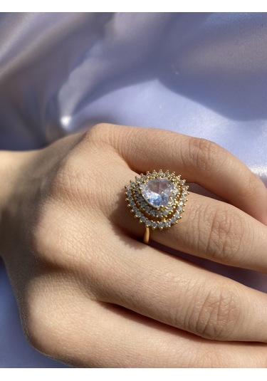 Kalp Charm Yüzük Zirkon Taşlı Gold