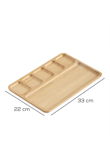 Porsima 2075 6 Bölmeli Bambu Kahvaltı Sunum Tabağı Çerezlik Tabak