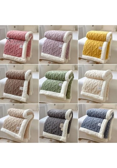 Kış Kalınlaştırılmış Battaniye Çift Taraflı Tüylü Peluş Çift Katmanlı 3d Jakarlı Düz Renk Sıcak Battaniye Açık Kahve