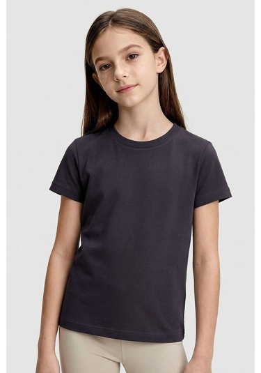 Antrasit O Yaka Standart Fit Basic Unisex Çocuk T-shirt - 11328 Antrasit