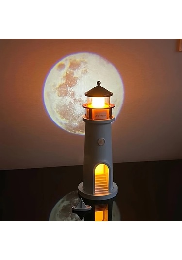 Honeybeeshop Beyaz Ay Lambası Projektör Gece Lambası Fener Dekorasyon Şarj Edilebilir Led Galaksi Projektörü Hareket Sensörlü Beyaz