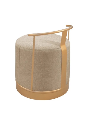 Pufi Puf Gold Metal Çerçeveli Keten Çok Amaçlı Dekoratif Oturak, Makyaj Oturağı,montajsız Puf Bench Cappuccino