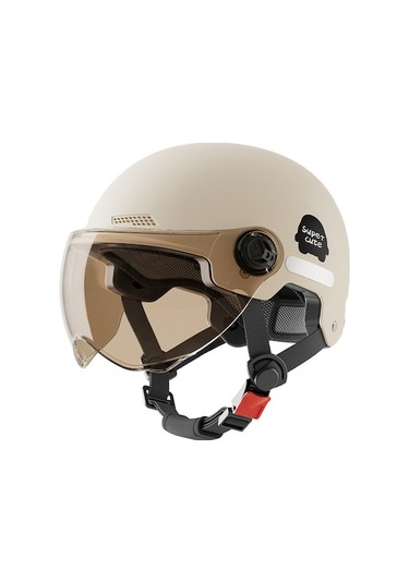 Kadın Erkek Universal Motor Gübeli Kask - Yaban Mersin Rengi Kısa Camlı Bisiklet Korumalı Kask